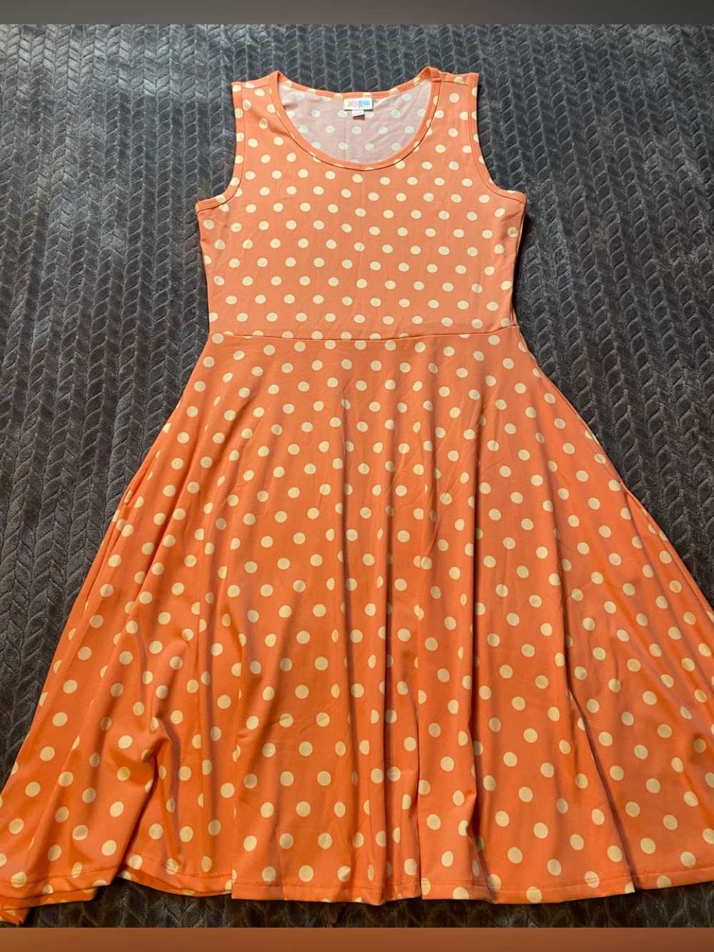 LuLaRoe Coral/Salmon colored Polka Dot Sleeveless Twirl Dress